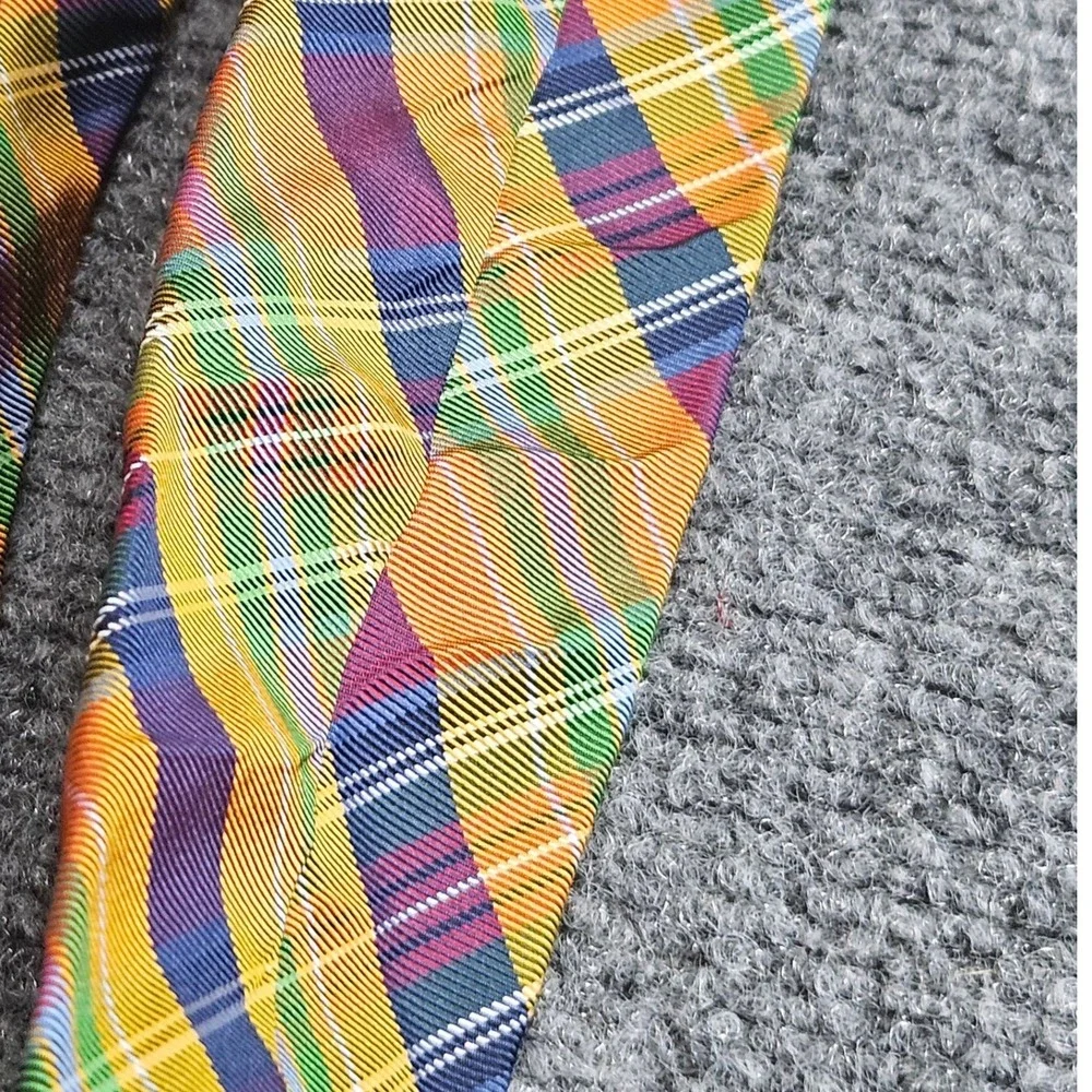 Brooks Brothers 346 Men's Pure Silk Plaid Necktie‎ Orange Purple Green Blue